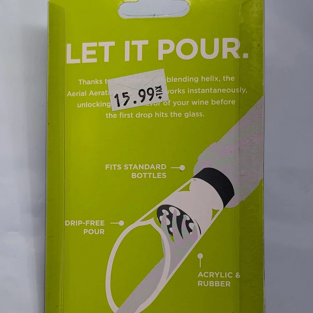 True Aerial Aerating Pourer Clear Black Wine Aerator Drip-Free 0450‎ New